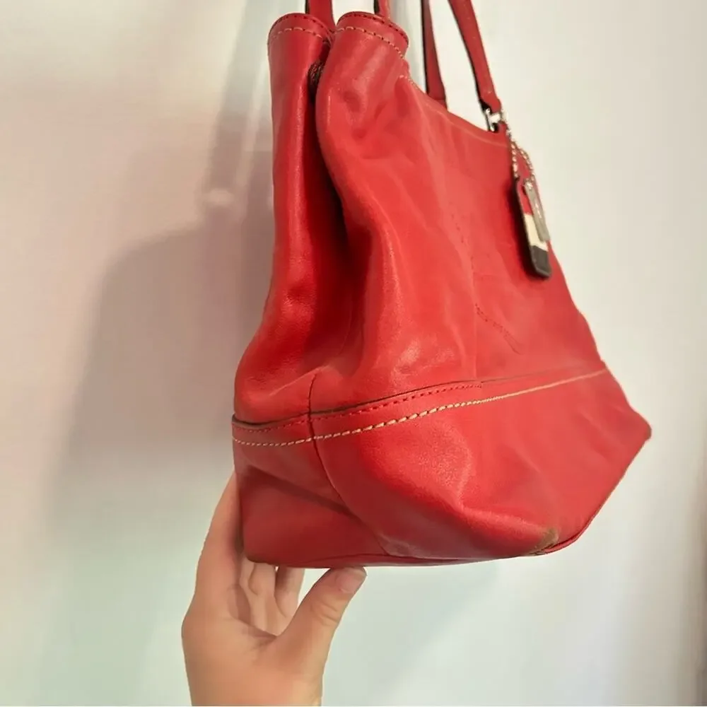 Coach Hampton Perforated & Embossed Leather Tote Handbag Red